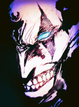 Rule 34 | 1boy, close-up, deko (ldekol), facial mark, forehead jewel, highres, male focus, mega man (series), mega man x (series), partially shaded face, sigma (mega man), smirk, solo, teeth