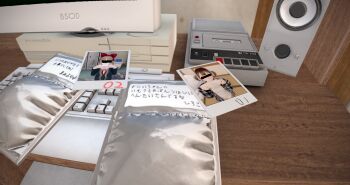 3d absurdres artist_request black_hair blush breasts censored computer flat_chest highres loli multiple_girls panties photo_(object) presenting small_breasts tagme underwear