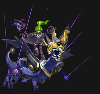 1girl absurdres anonymous_(yu-gi-oh!) doll_joints dragon duel_monster el_shaddoll_winda full_body game_cg green_eyes green_hair highres holding holding_staff joints long_hair marionette non-web_source official_art ponytail puppet puppet_strings staff stitched tail teeth third-party_edit transparent_background winda_(yu-gi-oh!) yu-gi-oh! yu-gi-oh!_master_duel