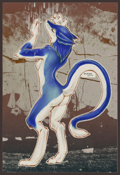 blue_theme breasts claws closed_eyes furry sergal tail water white_theme