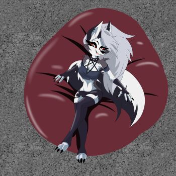 absurdres claws dark_persona hellaverse helluva_boss highres loona_(helluva_boss) red_eyes sitting sitting_on_object tail