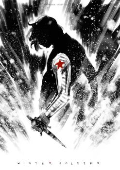 1boy captain_america:_the_winter_soldier captain_america_(series) character_name dagger hashtag-only_commentary huangdanlan knife male_focus marvel mechanical_arms prosthesis prosthetic_arm silhouette single_mechanical_arm snow solo spot_color star_(symbol) weapon winter_soldier