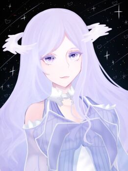 1girl bare_shoulders black_background commentary dress hair_ornament highres long_hair purple_dress purple_eyes purple_hair quinella setuka57302098 smile solo sparkle sword_art_online sword_art_online:_alicization very_long_hair