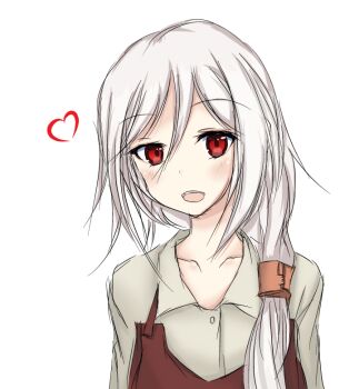 Rule 34 | apron, bad id, bad pixiv id, collared shirt, fate/kaleid liner prisma illya, fate (series), hair ribbon, hair tie, heart, red eyes, ribbon, sella (fate), shirt, white hair, yamasemi (yy8023)