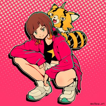 digimon digimon_(creature) digimon_beatbreak green_eyes jacket mollipop_art pristimon sakuya_reina short_hair smile star_(symbol)