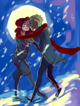 1boy 1girl alien commander_shepard commander_shepard_(female) couple drell frostmdl mass_effect_(series) red_scarf rough_sketch scarf thane_krios tumblr tumblr_username
