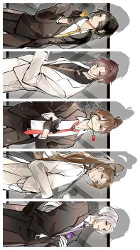 5boys absurdres adjusting_clothes adjusting_gloves alternate_costume alternate_hair_length alternate_hairstyle belt belt_buckle black_belt black_gloves black_hair black_jacket black_pants black_shirt black_suit border brown_eyes brown_hair brown_necktie buckle chinese_commentary closed_mouth collared_shirt column_lineup commentary_request contemporary cowboy_shot curtained_hair dress_pants ear_covers earclip earrings eyewear_strap feather_earrings feathers flower flower_earrings flower_in_mouth formal_clothes from_side glasses gloves green_necktie grey_border grey_eyes hair_between_eyes hair_ornament hair_over_shoulder hairclip half_gloves hand_in_pocket hand_on_own_chest hand_up high_ponytail highres holding holding_flower hua_yi_shanxin_zhiyue jacket jewelry ji_yuanqi lapels leaf_earrings ling_yan_ru long_hair long_sleeves looking_ahead looking_at_viewer looking_to_the_side loose_necktie low_ponytail male_focus mismatched_earrings mole mole_under_eye multiple_boys necktie notched_lapels open_clothes open_jacket outside_border pants parted_bangs parted_lips pinky_ring ponytail purple_eyes purple_flower purple_necktie purple_rose rectangular_eyewear red_flower red_necktie red_rose rose shadow shirt short_hair sideways simple_background single_earring smile standing suit suit_jacket swept_bangs tailcoat tassel tassel_earrings undercut wallet_chain wangulongdong wen_siyu white_border white_flower white_gloves white_hair white_jacket white_pants white_rose white_shirt x_hair_ornament xuan_wangjun yellow_eyes yellow_flower yellow_necktie yellow_rose yu_ze