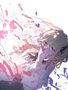 1girl aogu_yozora_ni_hoshi_wa_magirete_(project_sekai) blonde_hair brown_eyes clothing_cutout hibioes highres long_hair long_sleeves project_sekai shirt shoulder_cutout simple_background solo tenma_saki upper_body white_background white_shirt