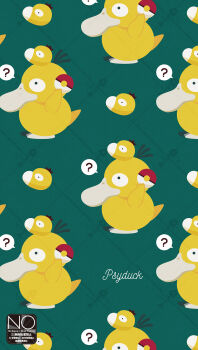 ? animal_focus beak bird commentary_request duck gen_1_pokemon highres holding holding_poke_ball mask mask_on_head meme_(sleepsheep) nintendo no_humans poke_ball poke_ball_(basic) pokemon pokemon_(creature) pokemon_focus psyduck speech_bubble spoken_question_mark tail