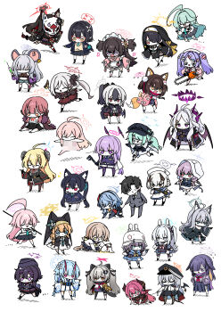 1boy 6+girls absurdres akari_(blue_archive) ako_(blue_archive) aru_(blue_archive) atsuko_(blue_archive) ayane_(blue_archive) black_hair blue_archive blue_hair brown_hair censored character_request chibi chise_(blue_archive) commentary english_commentary formal_clothes full_body green_hair grey_hair grey_suit hanae_(blue_archive) hanako_(blue_archive) haruka_(blue_archive) haruna_(blue_archive) hifumi_(blue_archive) highres hina_(blue_archive) hinata_(blue_archive) hiyori_(blue_archive) hoshino_(blue_archive) izuna_(blue_archive) junko_(blue_archive) kayoko_(blue_archive) long_hair mari_(blue_archive) michiru_(blue_archive) mosaic_censoring multiple_girls mutsuki_(blue_archive) pink_hair purple_eyes purple_hair sensei_(blue_archive) serika_(blue_archive) shiroko_terror_(blue_archive) shizuko_(blue_archive) suit syk utaha_(blue_archive) white_background white_hair yume_(blue_archive)