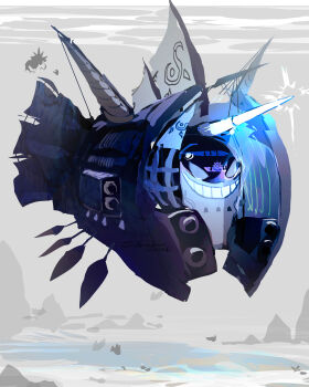 absurdres alternate_form cannon cloyster gen_1_pokemon glowing_horns grey_background gyarados highres horns nintendo no_humans oar pokemon pokemon_(creature) sail silhouette submarine sukepmonster underwater watercraft