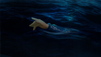 1other arrapso asphyxiation bemelle drowning from_above hand_up highres lake_of_voices night non-web_source ocean official_art outstretched_arm ripples scenery solo submerged waves