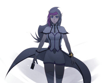 1girl alternate_form alternate_universe belt bessho_emma black_trim black_wrist_cuffs blue_eyes bracelet capelet card chikikuto clenched_hand coat colored_bangs commentary corset crying crying_with_eyes_open dappled_sunlight facing_viewer ghost_girl_(yu-gi-oh!_vrains) grey_belt grey_hair holding holding_card jewelry light_particles long_hair looking_ahead looking_at_viewer looking_to_the_side low_ponytail miniskirt outstretched_arms parted_bangs pencil_skirt ponytail purple_trim shirt shoulder_pads skirt smoke solo sunlight swept_bangs teardrop tearing_up tears thighhighs untucked_shirt walking walking_towards_viewer white_background white_capelet white_coat white_corset white_shirt white_skirt white_thighhighs white_wrist_cuffs wind wrist_cuffs yu-gi-oh! yu-gi-oh!_vrains