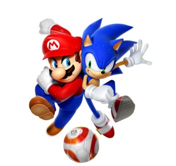 2016_summer_olympics 2boys 3d absurdres animal_ears arm_up ball big_nose blue_eyes blue_fur blue_hair blue_overalls body_fur brown_footwear brown_hair newsboy_cap clenched_hand clenched_hands clenched_teeth closed_mouth clothes_writing eye_contact facial_hair furry furry_male gloves green_eyes hand_up hat highres long_hair long_sleeves looking_at_another looking_to_the_side male_focus mario mario_&amp;_sonic_(series) mario_&amp;_sonic_at_the_rio_2016_olympic_games mario_(series) motion_blur multiple_boys mustache nintendo official_art olympic_rings olympics outstretched_arm overalls pocket red_footwear red_hat red_shirt serious shirt shoes short_hair shoulder-to-shoulder sideways_mouth simple_background soccer soccer_ball socks sonic_(series) sonic_the_hedgehog spiked_hair spread_fingers sweat symmetry teeth third-party_source transparent_background v-shaped_eyebrows white_gloves white_socks
