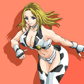 Rule 34 | 1girl, animal print, blonde hair, blue eyes, cow print, dixie clemets, konami, rumble roses