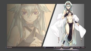 agarest_senki agarest_senki_(series) bare_shoulders black_dress blue_hair closed_eyes dress dyshana_(agarest_senki) happy headband looking_at_viewer non-web_source pectorals red_eyes