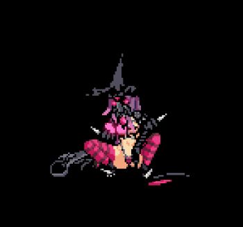 1girl 2023 animated animated_gif arm_pouch arms_at_sides ass black_boots black_bra black_coat black_gloves black_hat black_mask boots bra breasts cambion_(under_the_witch) ccryupixel coat collarbone commentary cross diamond_(shape) female_focus from_behind from_side full_body gag gas_mask gloves gluteal_fold gradient_hair harness hat high_heels highleg idle_animation jacket loli long_hair long_sleeves looking_at_viewer mask messy_hair multicolored_hair multiple_views navel numericgazer official_art open_clothes open_jacket pink_thighhighs pixel_art puffy_long_sleeves puffy_sleeves purple_eyes purple_hair revealing_clothes sidelocks simple_background sitting small_breasts spiked_boots spiked_jacket thighhighs thighs transparent_background tsurime under_the_witch underwear whip white_background witch_hat