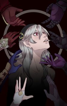 4boys 5girls armor armpits arms_at_sides artist_request bare_shoulders black_background black_hairband breasts brother_and_sister brothers camilla_(fire_emblem) clothed_female_nude_female clothed_male_nude_female collarbone completely_nude female_corrin_(fire_emblem) elise_(fire_emblem) expressionless eyelashes family fingernails fire_emblem fire_emblem_fates gloves hair_between_eyes hair_ornament hairband highres hinoka_(fire_emblem) intelligent_systems japanese_armor leo_(fire_emblem_fates) long_hair long_image looking_up medium_breasts multiple_boys multiple_girls multiple_hands nails neck nintendo no_bra nude open_mouth out_of_frame pale_skin pointy_ears reaching reaching_towards_viewer red_eyes ryoma_(fire_emblem) sakura_(fire_emblem) siblings sisters slit_pupils solo_focus takumi_(fire_emblem) tall_image topless_female topless_frame unworn_clothes upper_body white_hair xander_(fire_emblem)