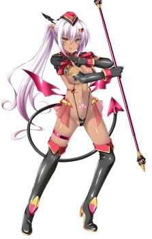 Rule 34 | 1girl, aoi masami, asamiya minami, black gloves, blush, boots, breasts, cameltoe, corruption, dark-skinned female, dark persona, dark skin, demon girl, demon tail, demon wings, elbow gloves, full body, game cg, gloves, hair ornament, hat, high heels, highres, holding, large breasts, large variant set, long hair, looking at viewer, magical girl, navel, non-web source, official art, open mouth, pink hair, ponytail, pubic tattoo, revealing clothes, self-datamine, slave gear (tsmg nao!), slave ignis, slingshot swimsuit, solo, staff, swimsuit, tachi-e, tail, tattoo, thigh boots, thigh strap, thighhighs, transparent background, ts magical girl nao, variant set, weapon, wings, yellow eyes