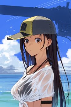 Rule 34 | 1girl, arm strap, baseball cap, beach, bikini, bikini under clothes, bird, black bikini, black hair, blue sky, breasts, brown eyes, cannon, cloud, cloudy sky, day, decoponmagi, earrings, eyelashes, final fantasy, final fantasy vii, final fantasy vii: ever crisis, hat, highres, horizon, jewelry, large breasts, lifeguard, long hair, looking at viewer, ocean, official alternate costume, outdoors, parted lips, seagull, see-through clothes, see-through shirt, shirt, short sleeves, single earring, sky, solo, swimsuit, tied shirt, tifa lockhart, tifa lockhart (lifeguard), two-tone headwear, upper body, water, wet, wet clothes, wet shirt, whistle, whistle around neck, white shirt