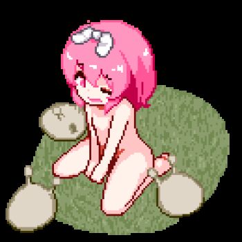1girl animated animated_gif barefoot bestiality bottomless breast_sucking cunnilingus feet female_ejaculation female_orgasm hair_ribbon hinainf loli lowres lying missionary on_back oral orgasm original pink_eyes pink_hair pixel_art ribbon short_hair slug soles solo