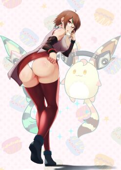 absurdres ass bad_source glasses highres looking_back orange_hair panties phantasy_star phantasy_star_online red_eyes red_ring_rico short_hair thighhighs underwear