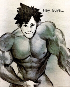 1boy abs adonis_belt bodybuilder highres male_focus muscular muscular_male nude pectorals smile