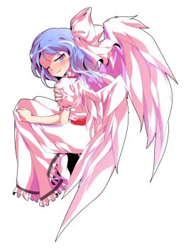Rule 34 | 1girl, alphes (style), bare arms, blue hair, blush, commentary request, dairi, dress, feathered wings, feathers, frilled dress, frills, full body, hair ribbon, large variant set, mai (touhou), medium hair, parody, puffy short sleeves, puffy sleeves, ribbon, short sleeves, socks, solo, style parody, tachi-e, touhou, touhou (pc-98), transparent background, variant set, white dress, white ribbon, white socks, white wings, wings