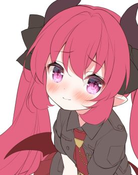 1girl blue_archive demon_wings gau_(n00_shi) horns image_sample junko_(blue_archive) necktie purple_eyes red_hair school_uniform tears twintails twitter_sample wings