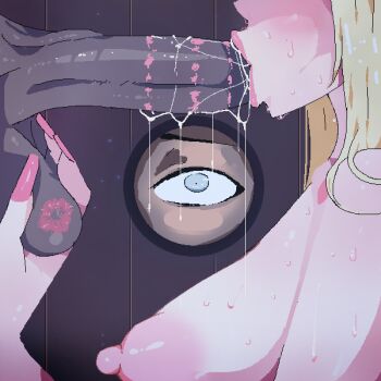 1girl 2boys breasts dark-skinned_male dark_skin fellatio large_breasts lipstick_ring multiple_boys netorare nipples nitrolith nude oral source_request sweat tagme voyeurism