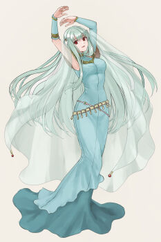 1girl absurdres armpits asymmetrical_sleeves bare_arms bare_shoulders blue_dress blue_hair bracelet breasts cape dancer dancing detached_sleeves dress fire_emblem fire_emblem:_the_blazing_blade gold_bracelet hair_ornament hazuki_(nyorosuke) highres jewelry long_dress long_hair looking_at_viewer medium_breasts mermaid_dress ninian_(fire_emblem) nintendo open_mouth red_eyes smile solo tight_clothes tight_dress uneven_sleeves very_long_hair