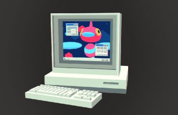 3d animated animated_gif bird commentary computer computer_keyboard creature excarabu full_body gen_4_pokemon grey_background horns looking_at_viewer nintendo no_humans pokemon pokemon_(creature) pokemon_focus porygon-z simple_background single_horn solo yellow_eyes