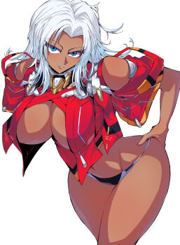 1girl blue_eyes breasts dark-skinned_female dark_skin elma_(xenoblade_x) highres long_hair looking_at_viewer navel shimure_(460) smile solo underwear white_hair xenoblade_chronicles_(series) xenoblade_chronicles_x