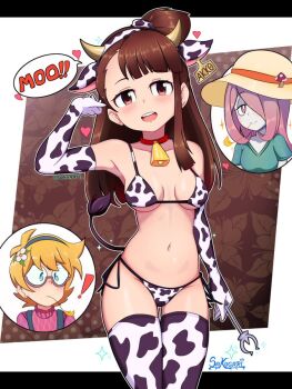 animal_ears animal_print artist_name bikini commentary cow_print english_commentary kagari_atsuko little_witch_academia lotte_jansson sucy_manbavaran swimsuit