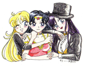 amazon amazon_warrior black_canary black_hair blonde_hair dc_comics diana_prince dinah_lance hair_ornament hat magician star_(symbol) star_hair_ornament top_hat wonder_woman wonder_woman_(series) zatanna zatanna_zatara