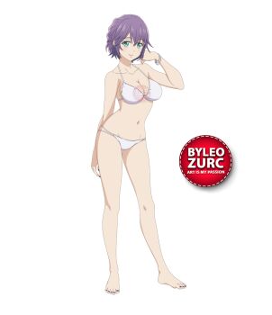 barefoot black_nails bra breasts feet green_eyes kakkou_no_iinazuke leozurcxxx panties purple_hair segawa_hiro short_hair smile swimsuit underwear