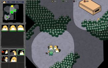 :3 :d axe battle_axe commentary english_commentary english_text fake_screenshot grem_(gigi_murin) heads-up_display health_bar highres holding holding_axe holding_weapon hololive hololive_english jack_pyro minimap no_humans open_mouth otomo_(cecilia_immergreen) parody shield shoe_box smile snow sword tree user_interface virtual_youtuber warcraft_ii weapon