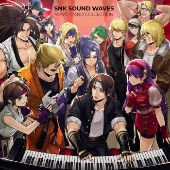 6+boys 6+girls :o absurdres album_cover arms_behind_head artist_request asamiya_athena bakumatsu_rouman baseball_cap belt black_gloves black_jacket black_pants black_shirt blonde_hair blue_eyes blue_gloves blue_hair blue_headband brown_belt brown_eyes brown_hair brown_jacket chinese_clothes commentary cover covering_own_mouth dougi dress earrings elta_(magician_lord) english_commentary fatal_fury fingerless_gloves fio_germi gakuran garou:_mark_of_the_wolves glasses gloves grin hair_ribbon hairband hand_over_own_mouth haoumaru hat headband highres jacket jewelry kaede_(bakumatsu_rouman) kaoru_yamazaki kusanagi_kyou long_hair looking_at_another magician_lord marco_rossi metal_slug multiple_boys multiple_girls muscular muscular_male nakoruru official_art open_clothes open_jacket pants ponytail psycho_soldier pulstar purple_eyes purple_gloves purple_hair red_dress red_eyes red_gloves red_hairband red_headband red_jacket red_ribbon ribbon rock_howard ryou_sakazaki ryuuko_no_ken samurai_spirits school_uniform second-party_source shirt short_hair smile snk terry_bogard the_king_of_fighters white_headband white_shirt witch_hat yuki_(bakumatsu_rouman) yuri_sakazaki