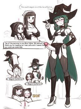 1futa 2girls ass cloak english_text fake_horns ffd_threesome futa_with_female futanari gameplay_mechanics green_cloak group_sex hat headscarf high_heels horned_hat horned_headwear horns limited_palette liveactors loli mother_and_daughter multiple_girls nail_polish o-ring_strap oyakodon_(sex) penis pussy sex sex_from_behind smile speech_bubble standing suspended_congress thighhighs threesome uncensored unicorn_overlord witch_hat yahna_(unicorn_overlord)