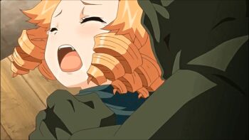 1boy 1girl animated animated_gif anime_screenshot blush closed_eyes colored_skin crying drill_hair drooling forced from_behind green_skin halfling implied_rape implied_sex kuroinu_~kedakaki_seijo_wa_hakudaku_ni_somaru~ loli looping_animation open_mouth orange_hair orc panicking rape ruu_ruu saliva tears wide-eyed wooden_floor