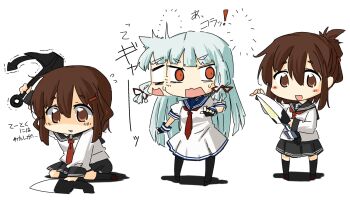 Rule 34 | 10s, 3girls, brown eyes, brown hair, ikazuchi (kancolle), inazuma (kancolle), kantai collection, lysander z, multiple girls, murakumo (kancolle), pantyhose, pleated skirt, red eyes, school uniform, serafuku, skirt, thighhighs, zettai ryouiki