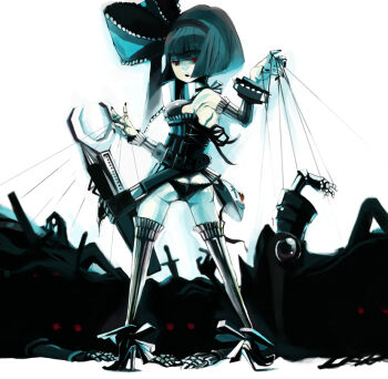 Rule 34 | 1girl, ass, bow, breasts, cleavage, elbow gloves, female focus, gloves, lowleg, lowleg panties, panties, pixiv fantasia, pixiv fantasia 1, red eyes, shirako mugi, solo, string, thighhighs, underwear