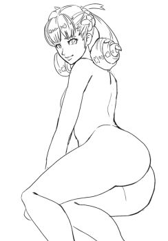 1girl ass butt_crack from_behind gluteal_fold looking_back lying melia_antiqua nude on_side simple_background sketch solo sunbeam_(artist) swirly_hair xenoblade_chronicles_(series) xenoblade_chronicles_1