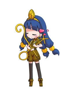 Rule 34 | 1girl, alphes (style), black thighhighs, blue hair, blunt bangs, blush, boots, brown boots, brown shirt, brown shorts, chibi, chibi only, closed eyes, closed mouth, collared shirt, commentary request, dairi, earrings, facial mark, fold-over boots, full body, hair bobbles, hair ornament, heart, holding, holding staff, jewelry, key earrings, large variant set, long hair, michigami nareko, parody, shirt, short sleeves, shorts, simple background, smile, solo, sphere hair ornament, staff, standing, style parody, tachi-e, thighhighs, touhou, transparent background, triangle, triangle facial mark, variant set