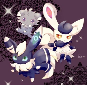 Rule 34 | 1boy, 1girl, blue eyes, brown eyes, espurr, gen 6 pokemon, gumiil 0235429, meowstic, meowstic (female), meowstic (male), nintendo, no humans, pokemon, pokemon (creature)