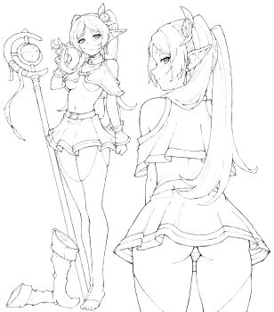 Rule 34 | 1girl, absurdres, adapted costume, ass, belt, boots, breasts, capelet, commentary, crotchless, crotchless pantyhose, earrings, elf, english commentary, feet, food-themed hair ornament, frieren, full body, greyscale, hair ornament, highres, jewelry, kekel, lemon hair ornament, long hair, long pointy ears, mage staff, monochrome, multiple views, navel, panties, pantyhose, playing with own hair, pointy ears, simple background, skirt, sousou no frieren, staff, standing, striped clothes, striped panties, teardrop earrings, thighhighs, thighs, toeless legwear, toes, underboob, underwear, unworn boots, wrist cuffs