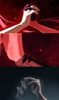 Rule 34 | 2girls, alien stage, artist name, black gloves, black sleeves, chicheesticks, commentary, english commentary, gloves, half gloves, hand focus, highres, holding, mizi (alien stage), multiple girls, paper doll, paper doll chain, signature, sua (alien stage), thumbnail collage, white gloves