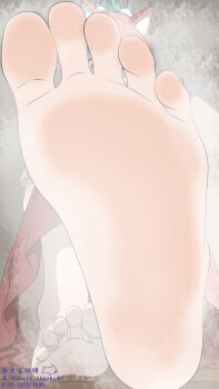 Rule 34 | 1girl, absurdres, barefoot, brown eyes, feet, green hair, highres, kiriko (overwatch), long hair, looking at viewer, overwatch, parted lips, pov, shaded face, shark shark xt, soles, steam, toes