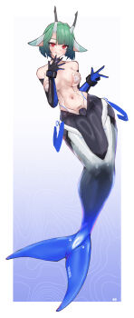 Rule 34 | 08m-, 1girl, :q, absurdres, barcode, bodysuit, borrowed character, breasts, commentary, english commentary, green hair, highres, large breasts, latex, looking at viewer, monofin, navel, original, red eyes, skin tight, solo, stomach, tongue, tongue out