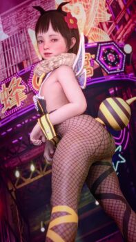 1girl 3d alternate_costume animated arms_at_sides ass ass_shake backless_leotard bare_shoulders bee_costume biting_own_lip black_leotard brown_eyes brown_hair eyelashes feet_out_of_frame female_focus final_fantasy final_fantasy_vii fishnet_pantyhose fishnets flat_chest from_behind from_side halterneck leotard loli lolpantsu looking_at_viewer looking_back looping_animation marlene_wallace naughty_face pantyhose short_hair solo square_enix standing tagme turning_head video wrist_cuffs